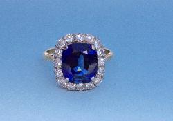 Large Sapphire And Diamond  Cluster Engagement Ring