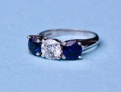 Large Sapphire And Diamond Three Stone Engagement Ring