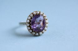 Lovely Antique Amethyst And Seed Pearl Ring