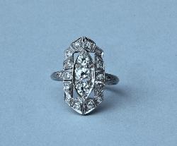 Platinum Art Deco Plaque Engagement Ring