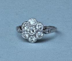 Platinum Edwardian Diamond Cluster Engagement Ring
