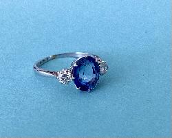 Sapphire An Diamond Three Stone Engagement Ring