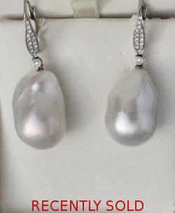 Fabulous Huge Pearl And Diamond Earrings