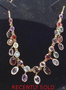 Gem Stone Fringe Necklace Vintage