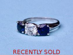 Large Sapphire And Diamond Three Stone Engagement Ring