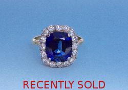 Large Synthetic Sapphire And Diamond  Cluster  Ring