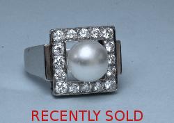 Platinum Pearl And Diamond Stylish Dress Ring