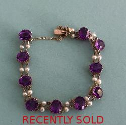 Pretty Vintage  Amethyst And Pearl Bracelet 
