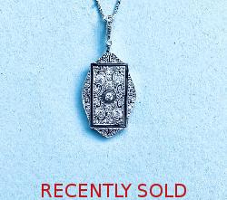 Stunning Art Deco Onyx And Diamond Pendant