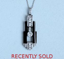 Stylish Art Deco Onyx And Diamond Pendant