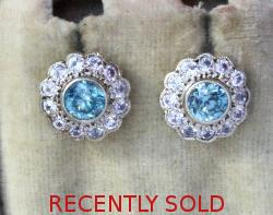 Vintage Blue Zircon Cluster Earrings