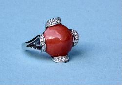 Stylish Coral And Diamond Cocktail Ring