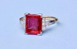 Unusual Art Deco Ruby Spinel Intaglio Ring