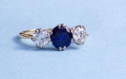 Vintage Sapphire And Diamond Three Stone Engagement Ring