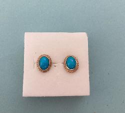 Vintage Turquoise And Gold Stud Earrings 